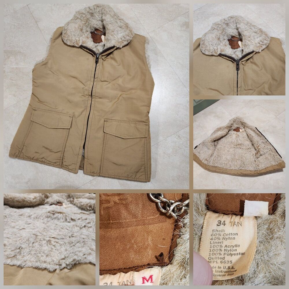 VTG Woolrich Womens Size 34 M Medium Fur Lined Winter Hiking Zip Vest Jacket